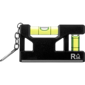 Recycled ABS spirit level keychain Indira, black (Keychains)