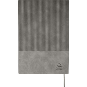 Recycled PU notebook (A5) and ballpen set Tarek, grey (Notebooks)