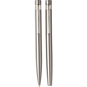 Recycled stainless steel writing set Fritz, silver (Metallic pen)