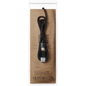 SCX.design C37 3-in-1 rPET light-up logo charging cable with round wooden casing, Wood (Eletronics cables, adapters)