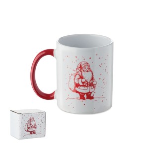 Seasonal ceramic mug 300ml, White/Red