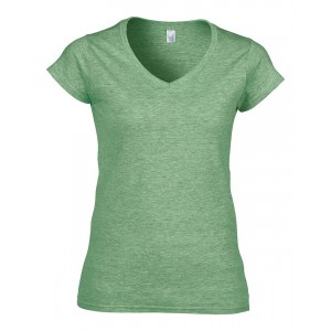 SOFTSTYLE(r) LADIES' V-NECK T-SHIRT, Heather Irish Green (T-shirt, mixed fiber, synthetic)