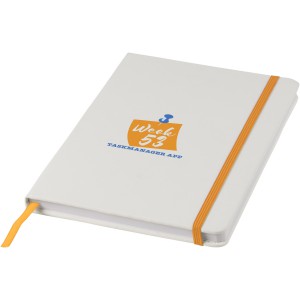 Spectrum A5 white notebook with coloured strap, White,Orange (Notebooks)