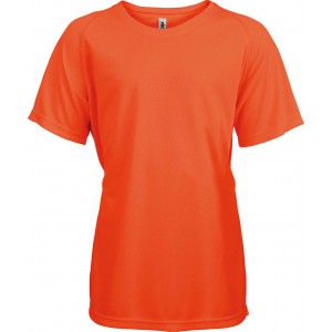 KIDS' SHORT SLEEVED SPORTS T-SHIRT, Fluorescent Orange (T-shirt, mixed fiber, synthetic)