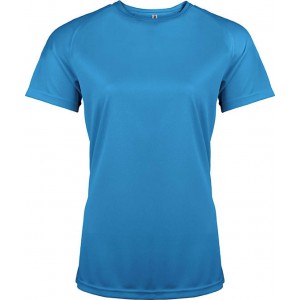 LADIES' SHORT-SLEEVED SPORTS T-SHIRT, Aqua Blue (T-shirt, mixed fiber, synthetic)