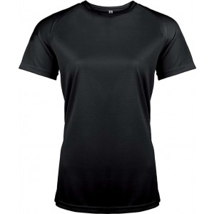 LADIES' SHORT-SLEEVED SPORTS T-SHIRT, Black (T-shirt, mixed fiber, synthetic)