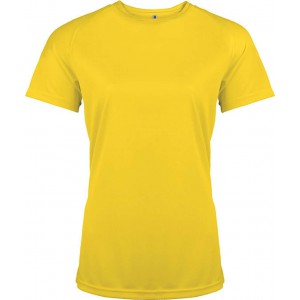 LADIES' SHORT-SLEEVED SPORTS T-SHIRT, True Yellow (T-shirt, mixed fiber, synthetic)