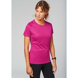 LADIES' SHORT-SLEEVED SPORTS T-SHIRT, Wine (T-shirt, mixed fiber, synthetic)