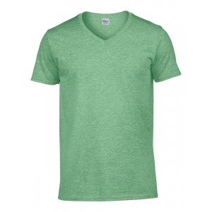 SOFTSTYLE(r) ADULT V-NECK T-SHIRT, Heather Irish Green (T-shirt, mixed fiber, synthetic)