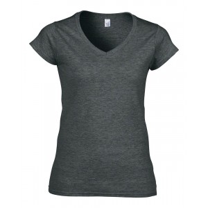 SOFTSTYLE(r) LADIES' V-NECK T-SHIRT, Dark Heather (T-shirt, mixed fiber, synthetic)