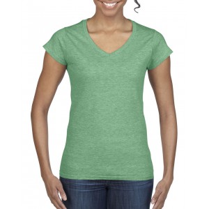 SOFTSTYLE(r) LADIES' V-NECK T-SHIRT, Heather Irish Green (T-shirt, mixed fiber, synthetic)
