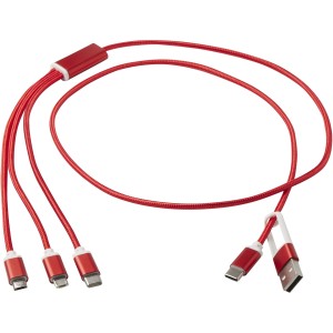 Versatile 5-1 recycled aluminium charging cable, Red (Eletronics cables, adapters)