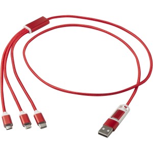 Versatile 5-1 recycled aluminium charging cable, Red (Eletronics cables, adapters)