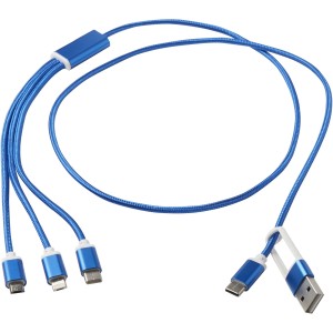 Versatile 5-1 recycled aluminium charging cable, Royal blue (Eletronics cables, adapters)