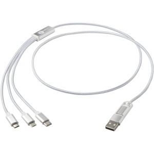 Versatile 5-1 recycled aluminium charging cable, Silver (Eletronics cables, adapters)