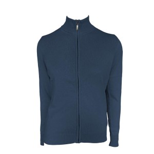 WOMEN?S FULL ZIP CARDIGAN FINE GAUGE COTTON, Deep Blue