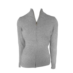 WOMEN?S FULL ZIP CARDIGAN FINE GAUGE COTTON, Light Melange Grey