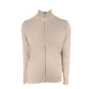 WOMEN?S FULL ZIP CARDIGAN FINE GAUGE COTTON, Sand
