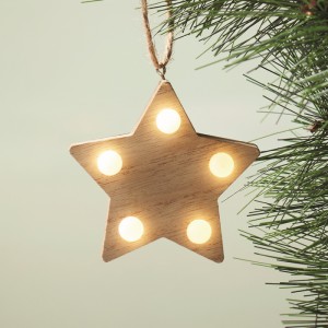 Wooden weed star with lights, Wood (Decorations)